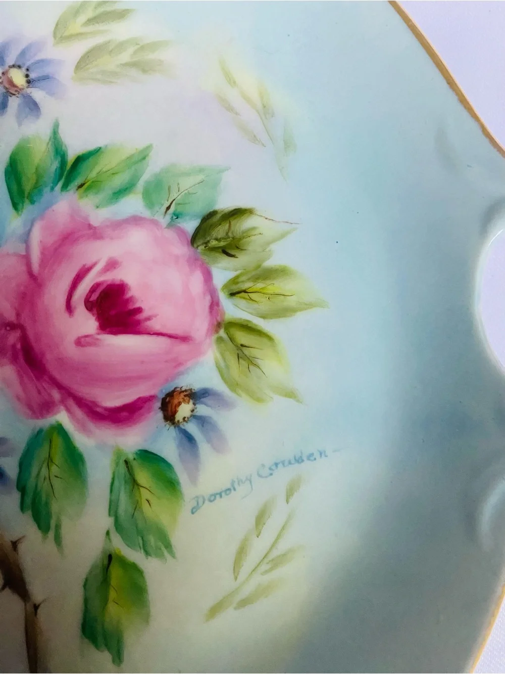 Antique Hand-Painted Porcelain cabinet plate Floral with Gold Trim Signed